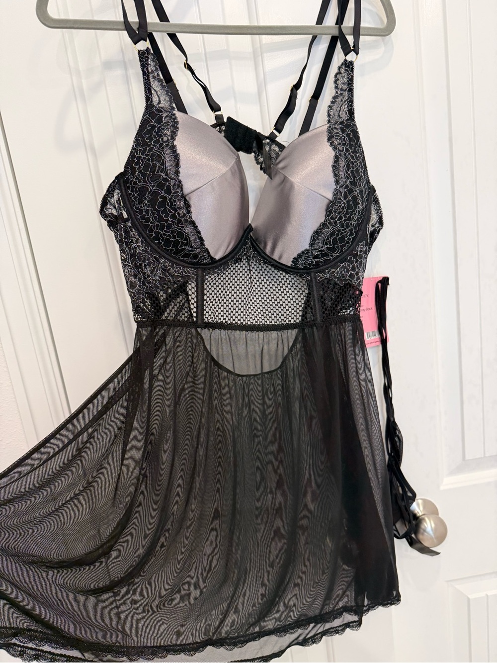 Black & Silver Lace Mesh Babydoll Dress